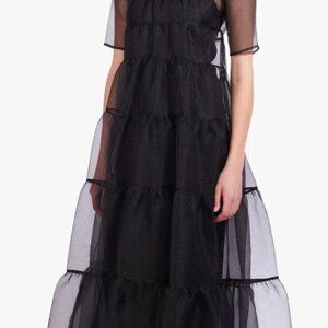 Staud Hyacinth Tiered Black Organza Dress Size Medium